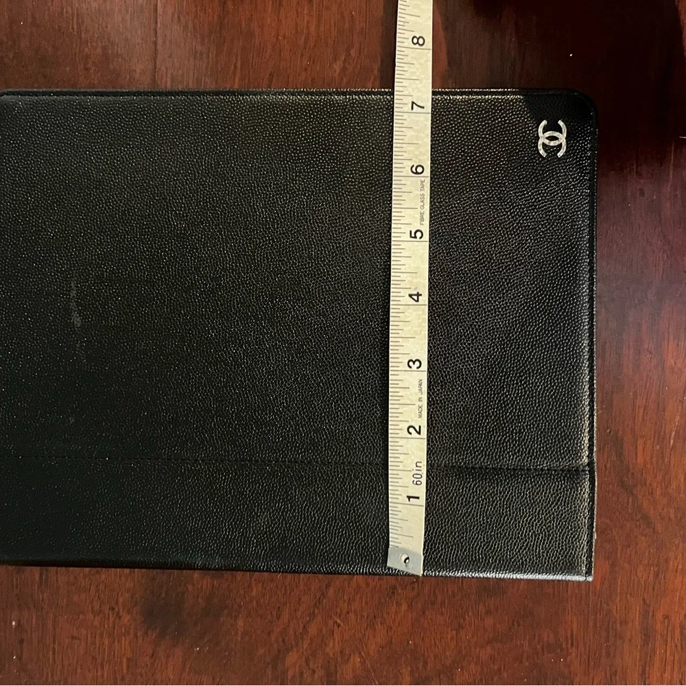 Authentic Chanel Black pebble grain Leather IPad Case / holder